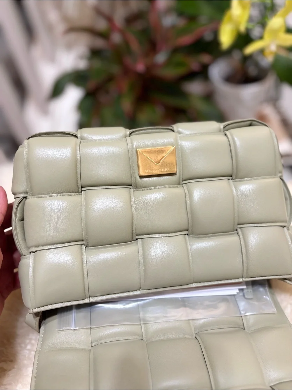 Bottega Veneta Padded Cassette Intrecciato Crossbody in Sage Green